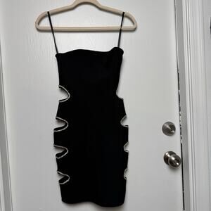 Akira Classy Black Tube Mini Dress with Rhinestones Cut Out Size Small